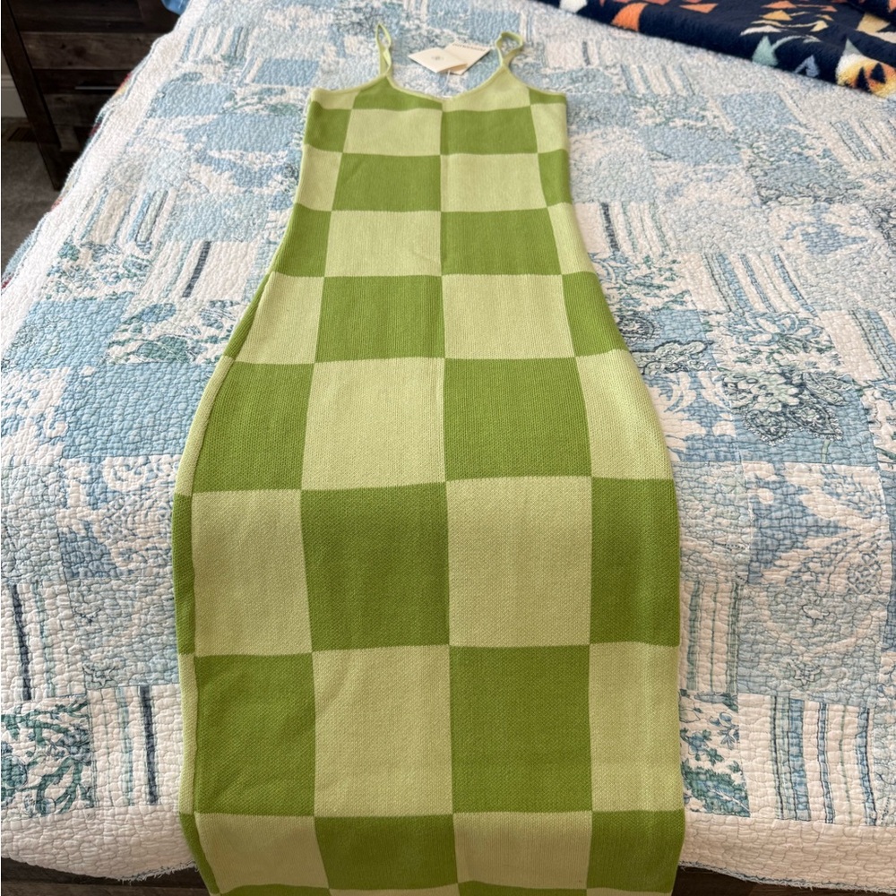 Peppermayo Lime Checkered Midi Dress